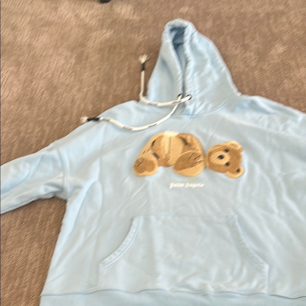 Palm Angels Light Blue Hoodie with Bear Design